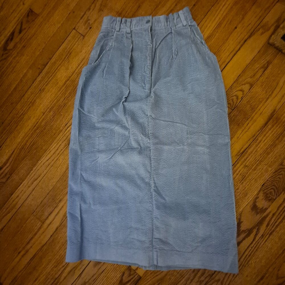 A-Line Long Corduroy Sky Blue Skirt with Front Pockets Cabin Creek